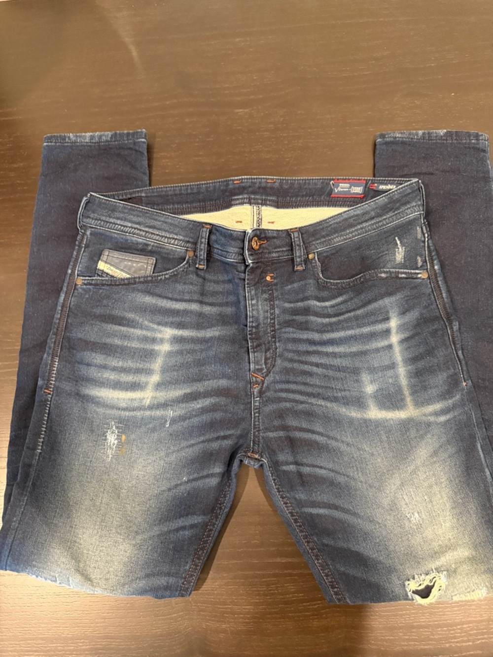 Diesel Men's Dark Blue Distressed Slim Straight Jeans